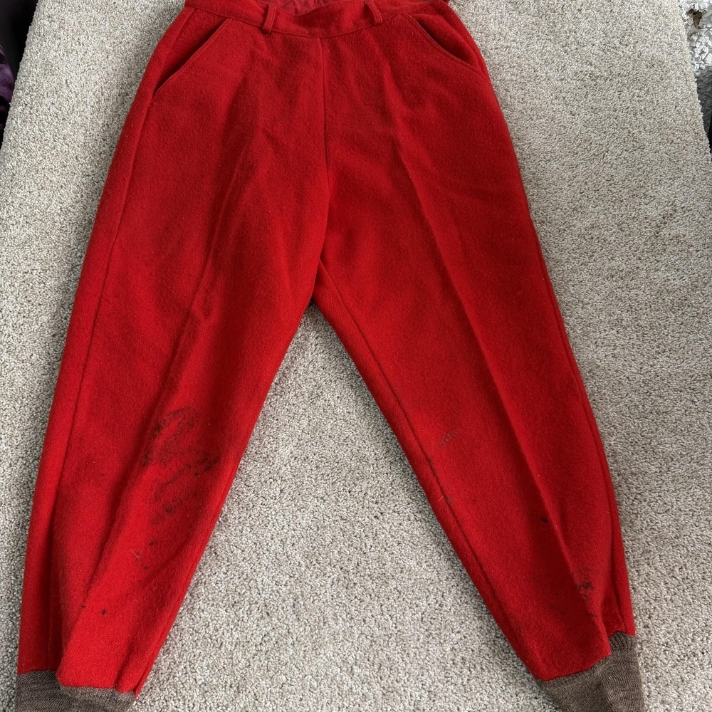 Vintage Duxbak Snow Pants Mens Medium Red Wool Lined Cuffed Winter Workwear
